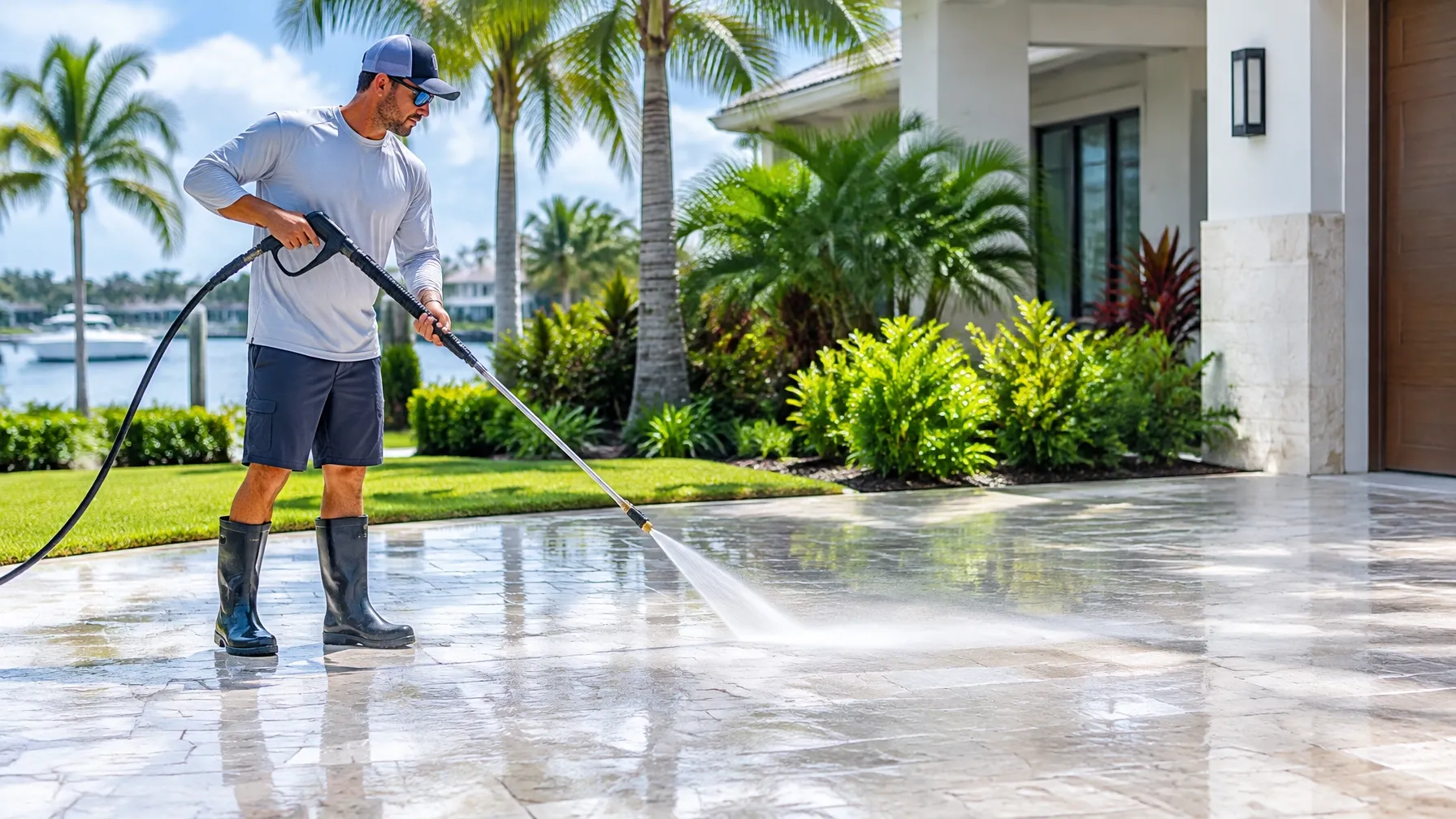 Outdoor cleaning at a coastal home