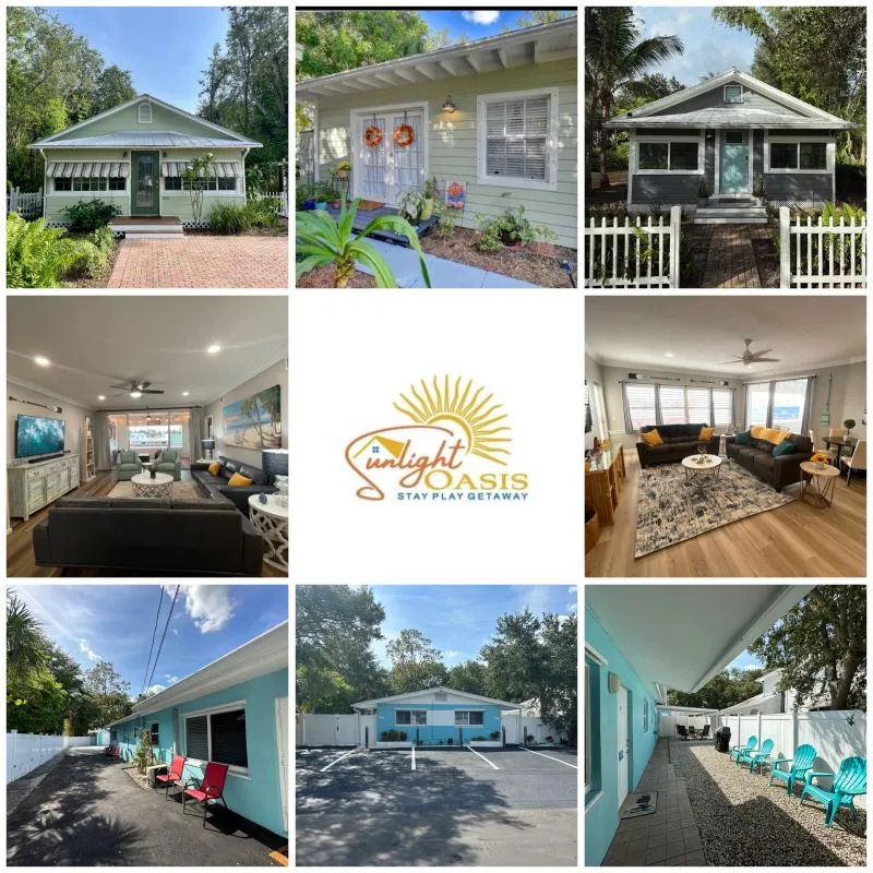 A collage of rental home and interior photographs